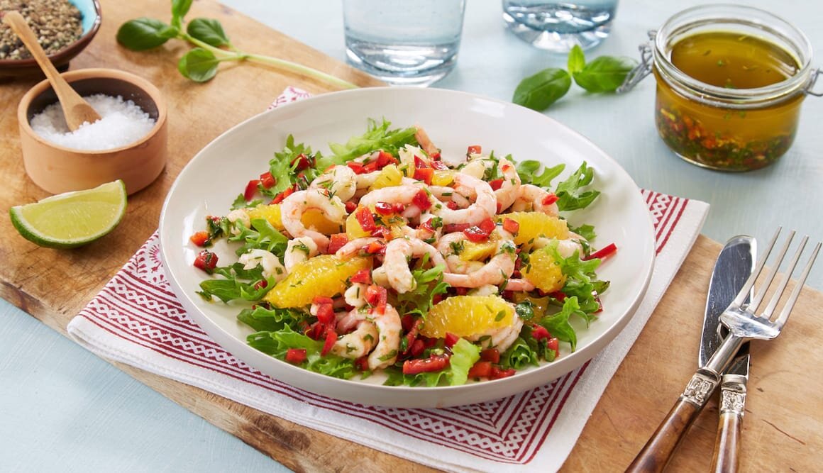Salad with Norwegian Prawns, Orange and Basil