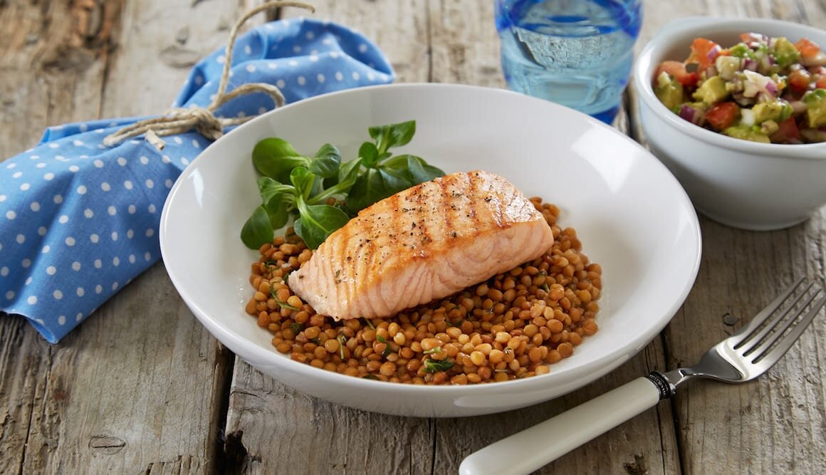 Grilled Fjord Trout with Avocado Salsa and Lentils