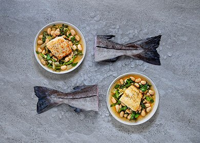 Pan-fried Norwegan Haddock with giant beans and chard