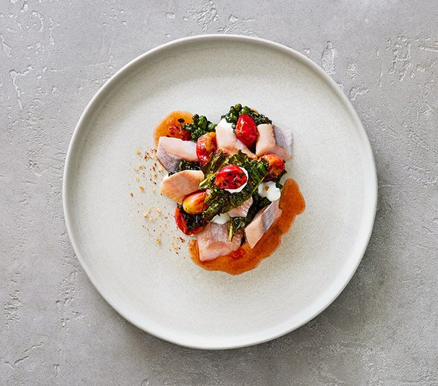 Herring with gooseberries and savoy cabbage