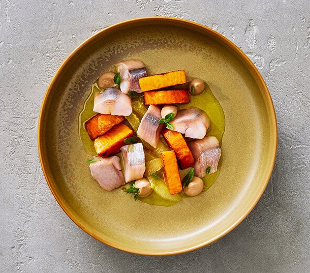 Herring with sweet potato and walnut