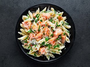 Penne pasta with Norwegian salmon