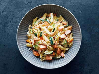 Pasta with Norwegian salmon and courgette