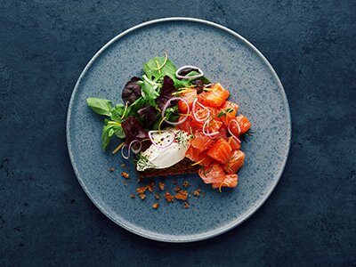 Sugar-salted Norwegian salmon with rye bread and horseradish