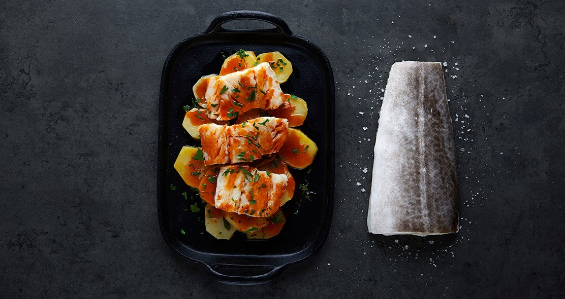 Norwegian salted cod with potatoes and paprika